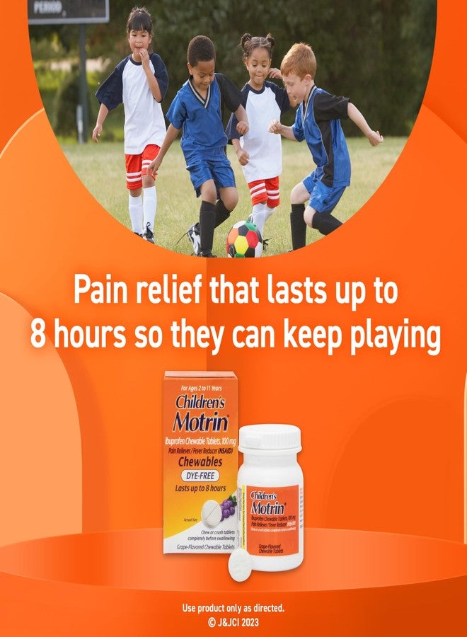 Motrin Children's Dye-Free Chewable Tablets with Ibuprofen, Kids' Fever Reducer & Pain Reliever for Sore Throat, Fever, Toothache & Pain Relief, Grape Flavor, 24 Ct - Image 4